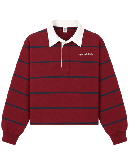 Serif Logo Rugby Polo - Merlot/White/Navy