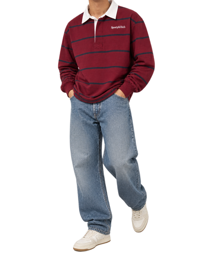 Serif Logo Rugby Polo - Merlot/White/Navy