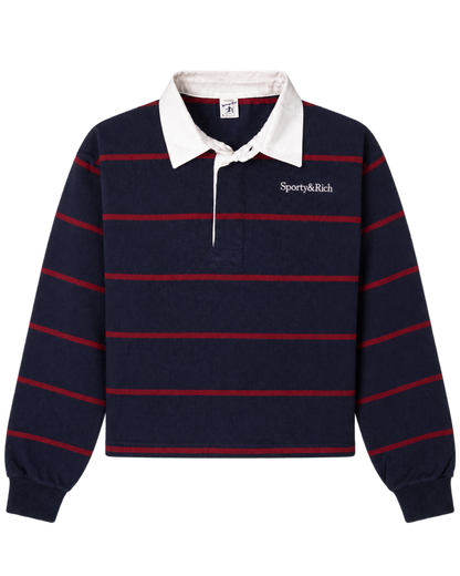 Serif Logo Rugby Polo - Navy/White/Merlot