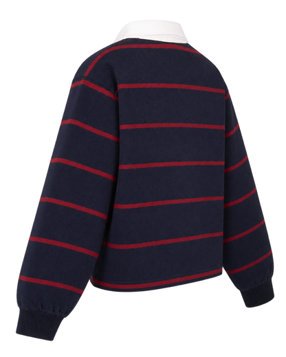 Serif Logo Rugby Polo - Navy/White/Merlot