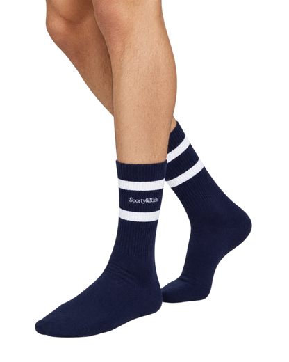 Serif Logo Socks - Navy/White