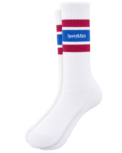 Serif Logo Socks - White/Berry/Azure