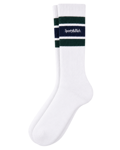 Serif Logo Socks - White/Forest/Navy