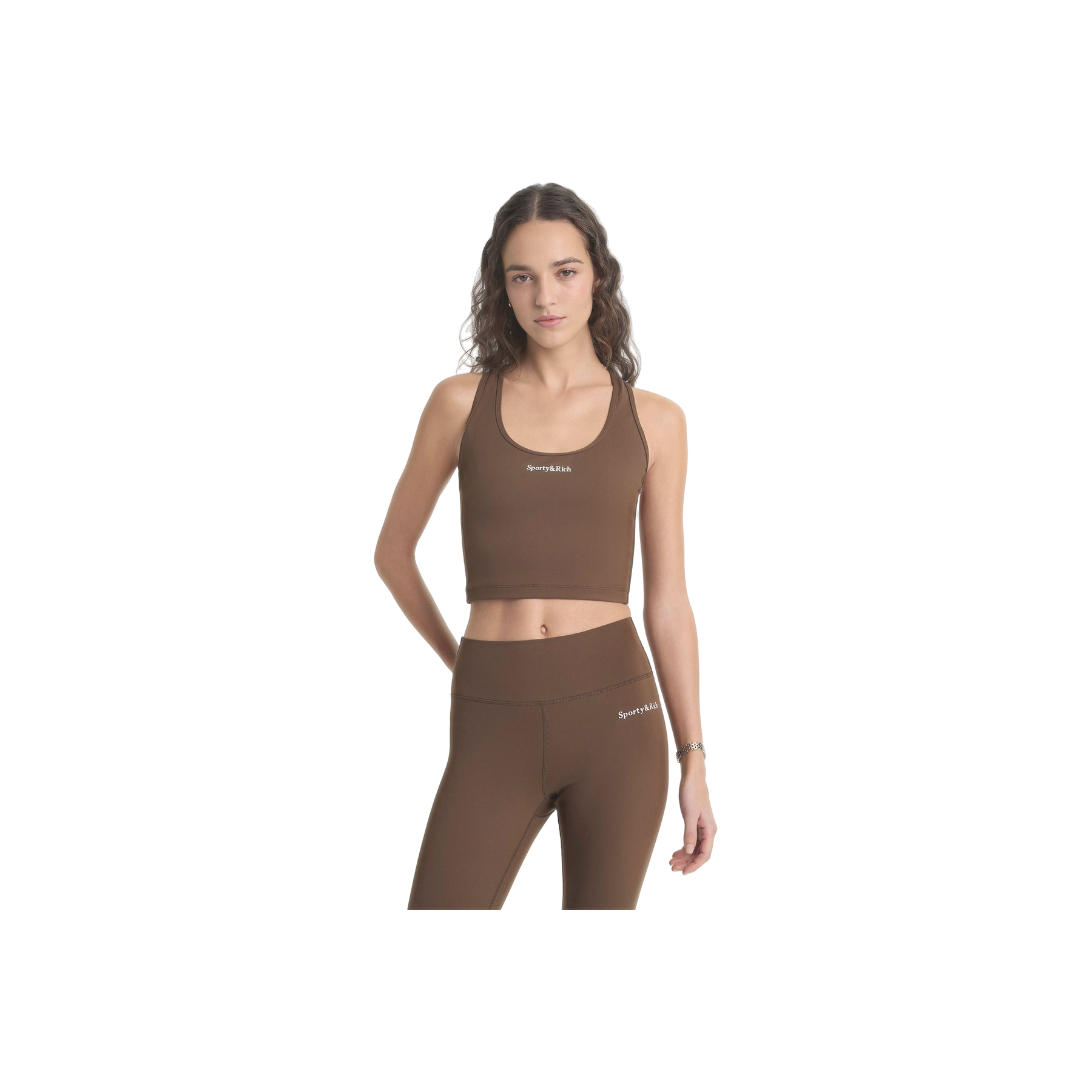 Serif Logo Sports Tank - Toffee/White