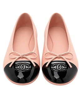 Shiny Crumpled Calfskin Patent CC Cap Toe Ballerina Flats