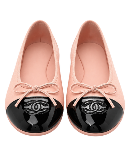 Shiny Crumpled Calfskin Patent CC Cap Toe Ballerina Flats