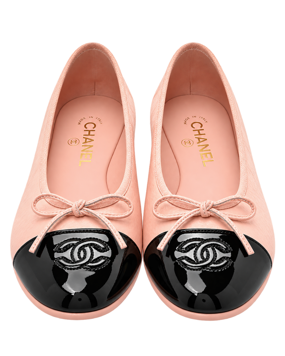 Shiny Crumpled Calfskin Patent CC Cap Toe Ballerina Flats