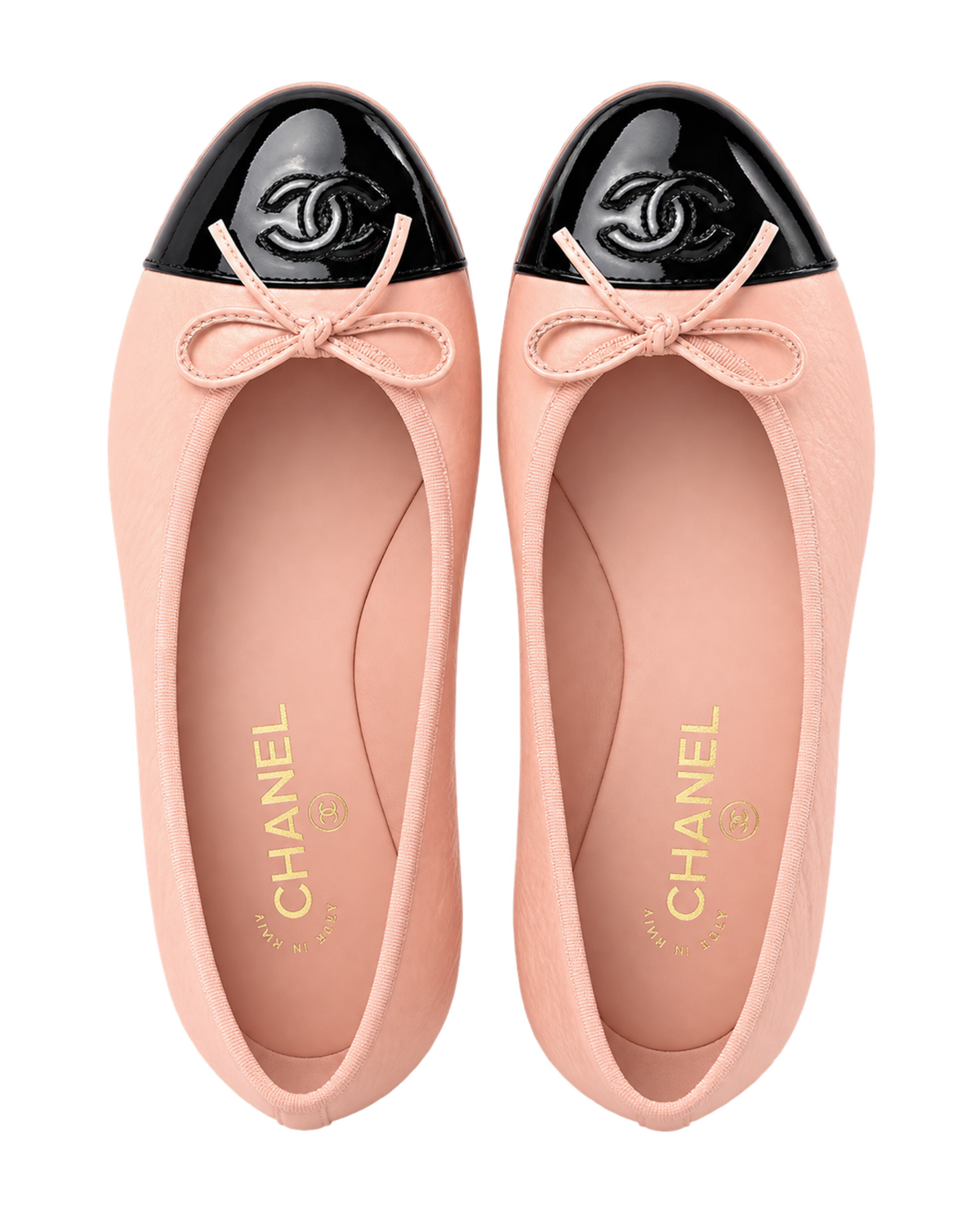 Shiny Crumpled Calfskin Patent CC Cap Toe Ballerina Flats