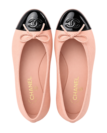 Shiny Crumpled Calfskin Patent CC Cap Toe Ballerina Flats