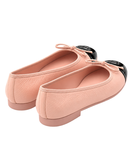 Shiny Crumpled Calfskin Patent CC Cap Toe Ballerina Flats