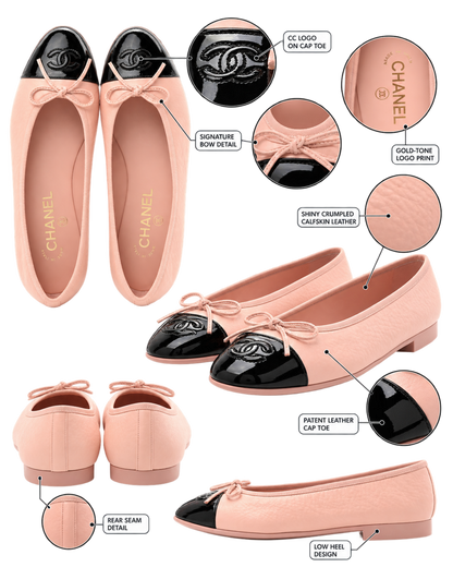 Shiny Crumpled Calfskin Patent CC Cap Toe Ballerina Flats