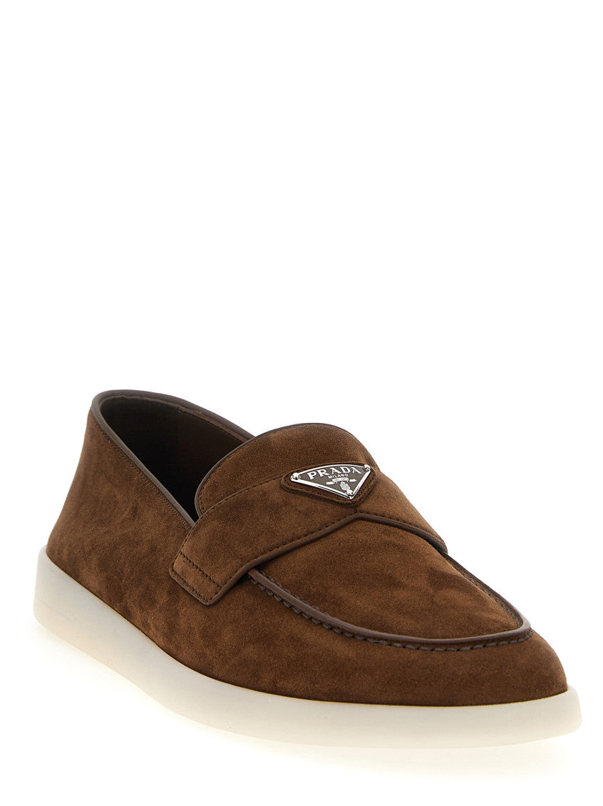 Brown Logo Suede Loafers