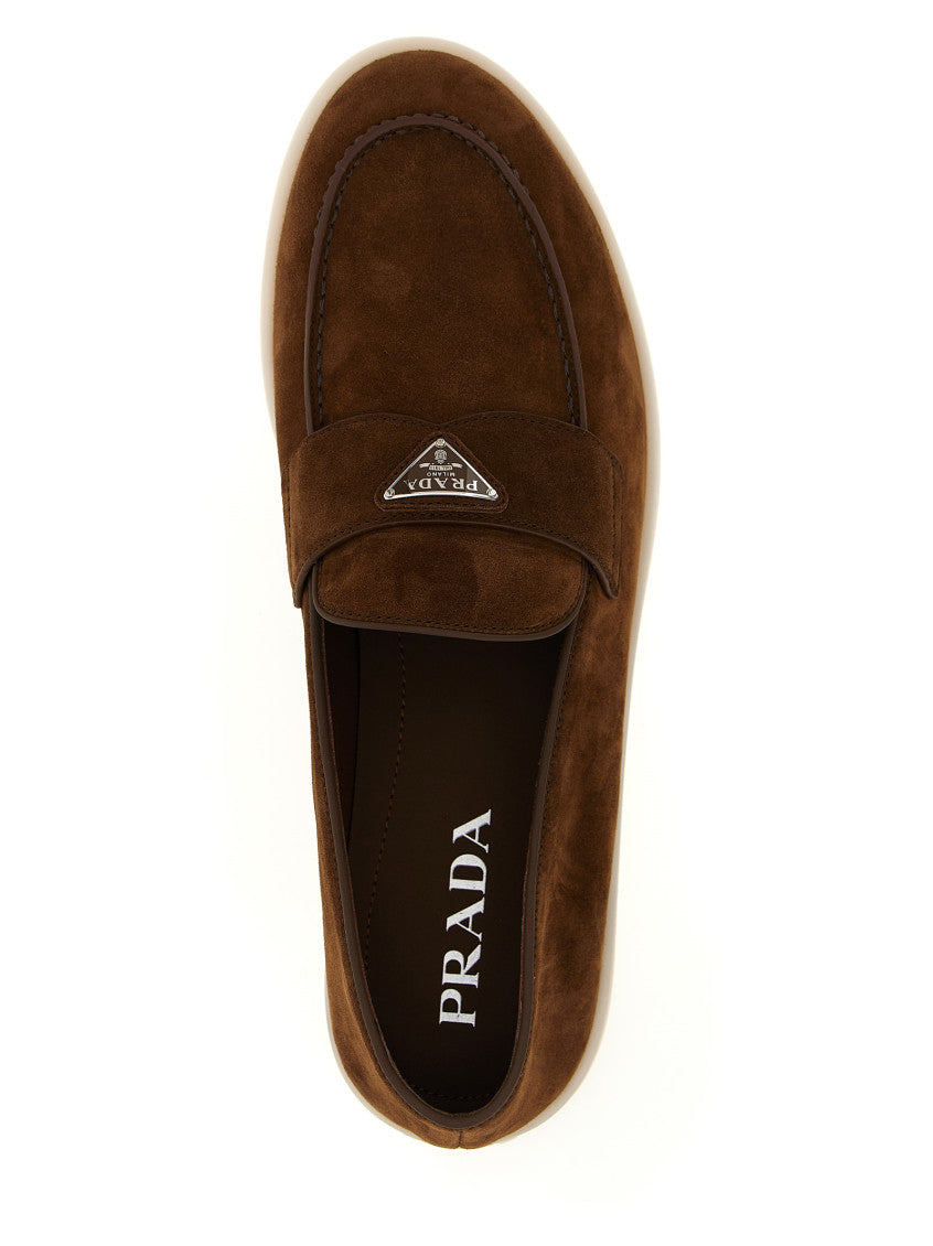 Brown Logo Suede Loafers