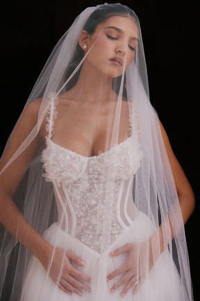Leone white ultra long soft tulle veil