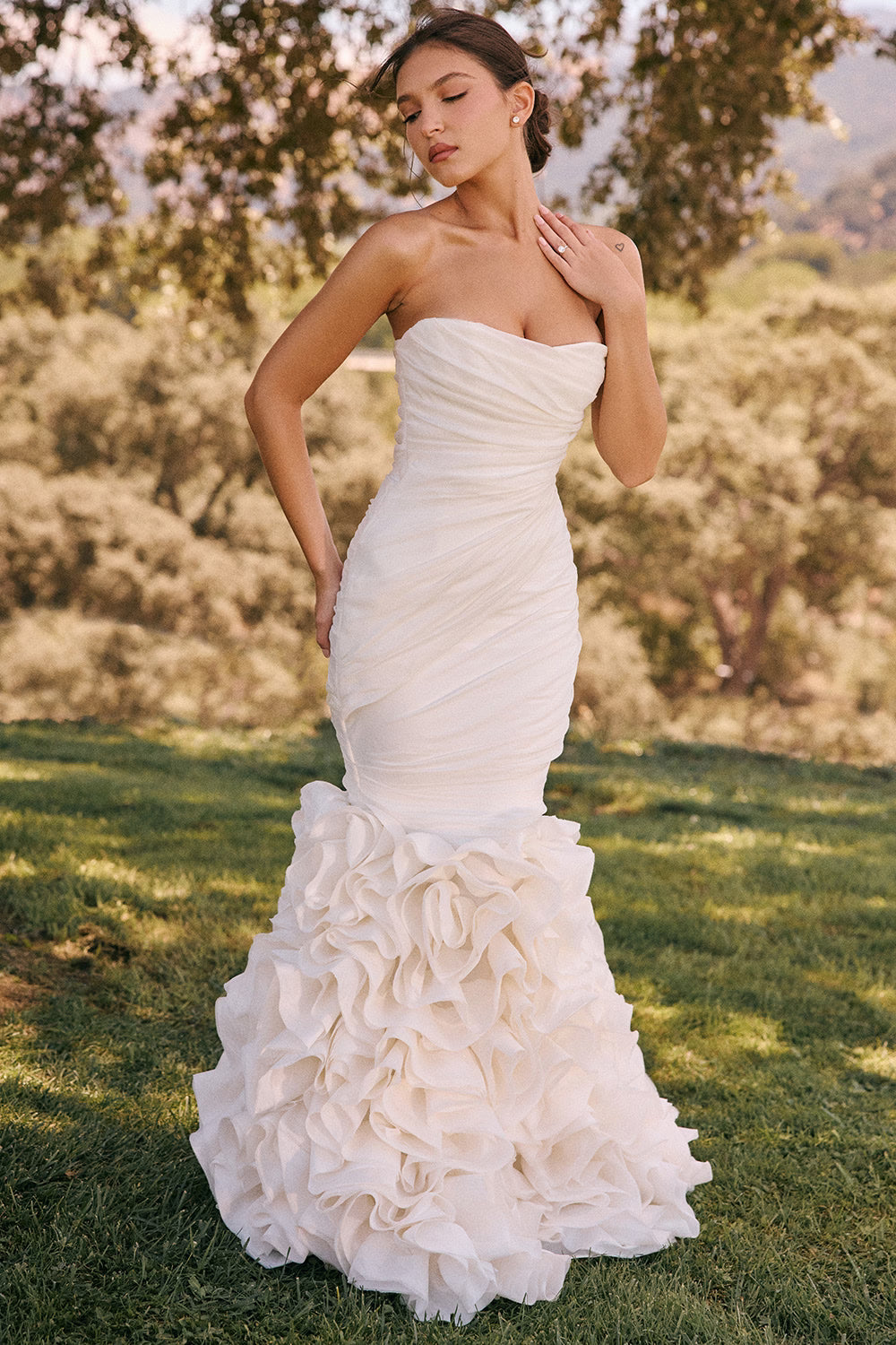 Gabrielle ivory strapless ruffle bridal gown