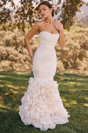 Gabrielle ivory strapless ruffle bridal gown