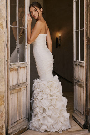 Gabrielle ivory strapless ruffle bridal gown