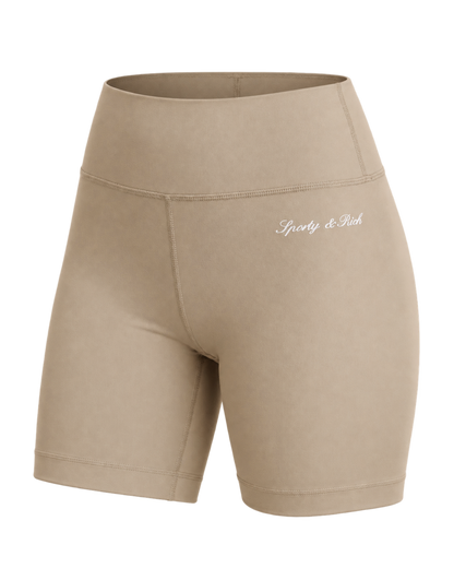 Signature Logo Biker Short - Hazelnut/White