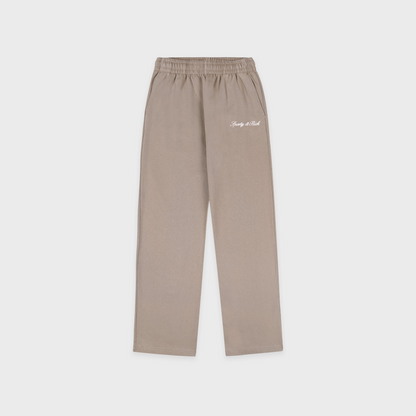 Signature Logo Embroidered Wide Sweatpant - Hazelnut/White