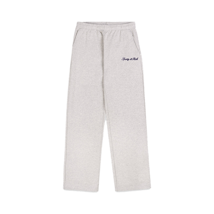 Signature Logo Embroidered Wide Sweatpant - Heather Gray/Navy