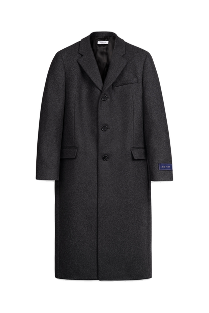 Signature Logo Structured Wool Coat - Dark Grey