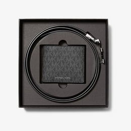 Signature Logo Wallet and Reversible Belt Gift Set
