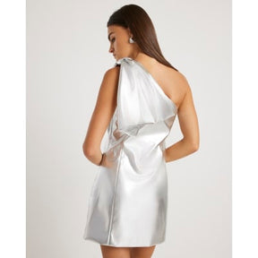 Silver Faux Leather One Shoulder Mini Dress