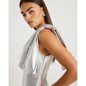 Silver Faux Leather One Shoulder Mini Dress