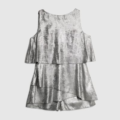 Silver metallic frill playsuit