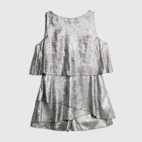 Silver metallic frill playsuit
