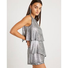 Silver metallic frill playsuit