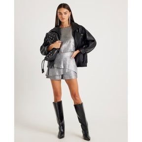 Silver metallic frill playsuit