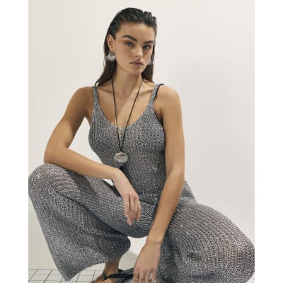 Silver Metallic Knit Cami Top