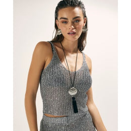Silver Metallic Knit Cami Top