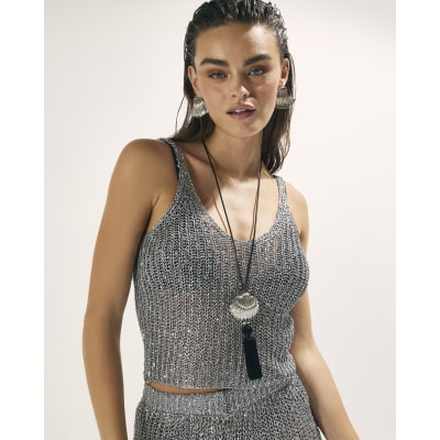 Silver Metallic Knit Cami Top