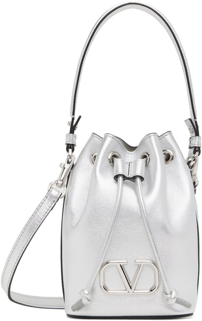 Valentino Garavani Silver Mini VLogo Signature Bucket Bag