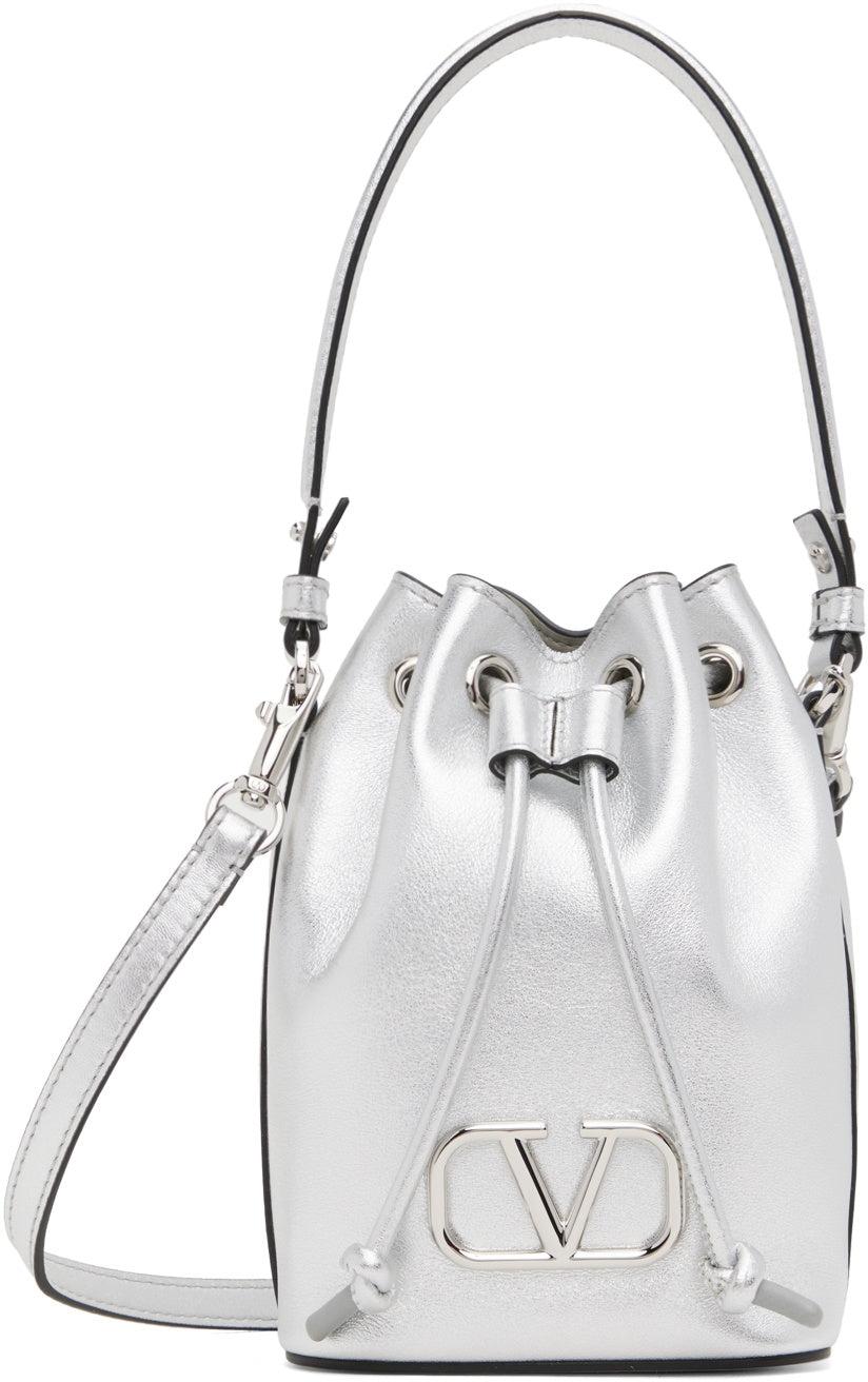 Valentino Garavani Silver Mini VLogo Signature Bucket Bag