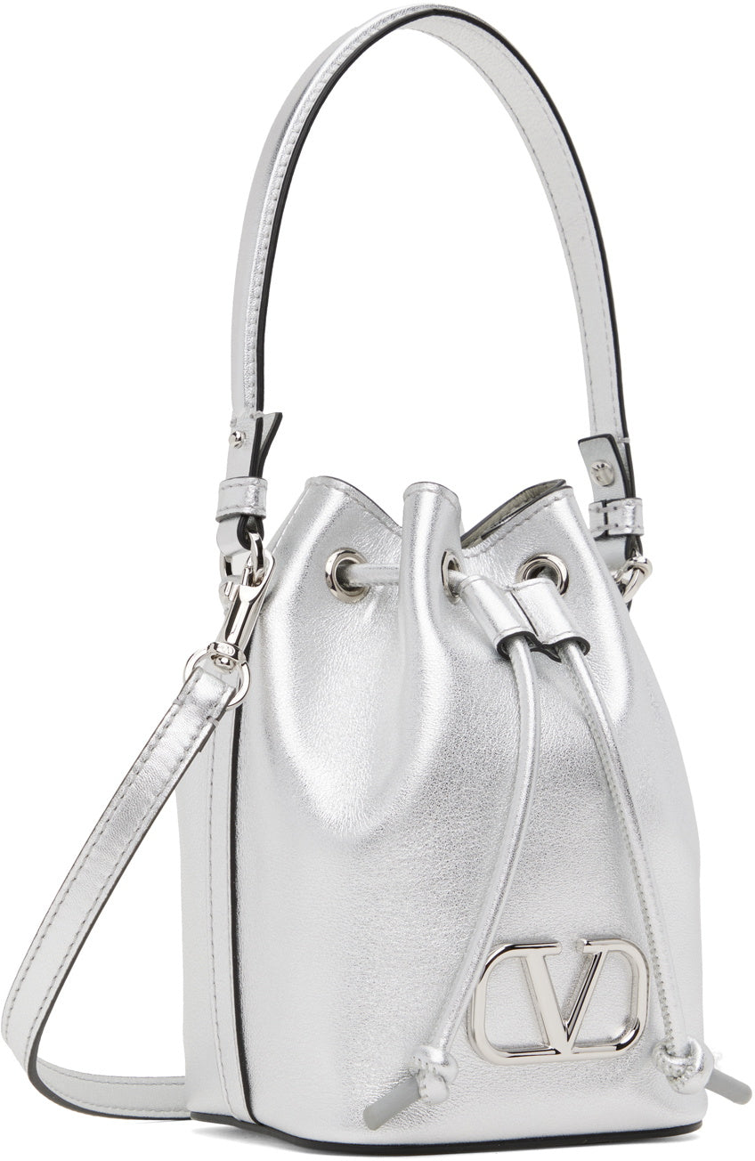 Valentino Garavani Silver Mini VLogo Signature Bucket Bag