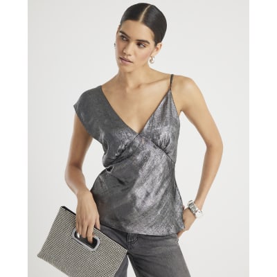 Silver One Shoulder Top