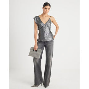 Silver One Shoulder Top