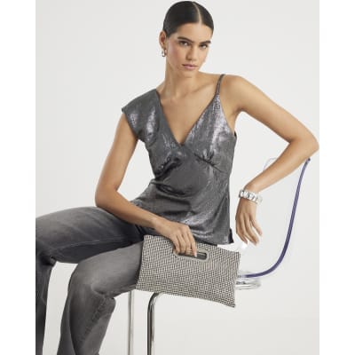 Silver One Shoulder Top