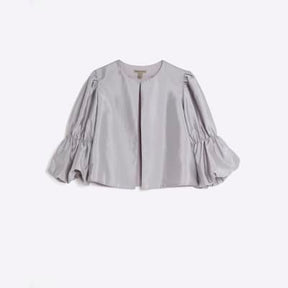 Silver Puff Sleeve Shacket Top