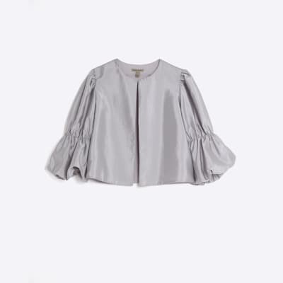 Silver Puff Sleeve Shacket Top