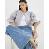 Silver Puff Sleeve Shacket Top