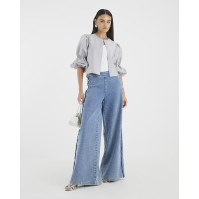 Silver Puff Sleeve Shacket Top