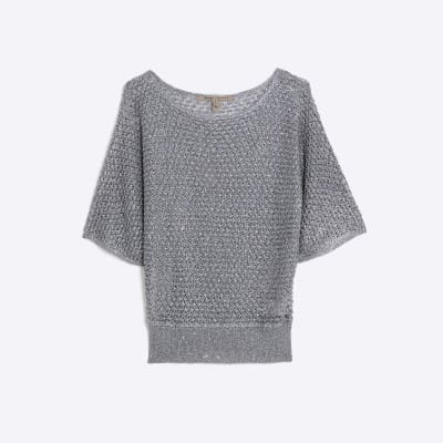 Silver Sequin Knit Top