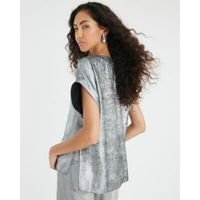 Silver Short Sleeve Turn Up Cuff T-shirt