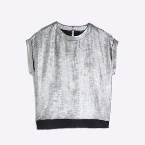Silver Short Sleeve Turn Up Cuff T-shirt