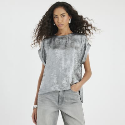 Silver Short Sleeve Turn Up Cuff T-shirt