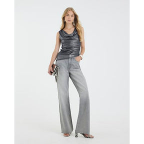Silver Sleeveless Metallic Cowl Neck Top
